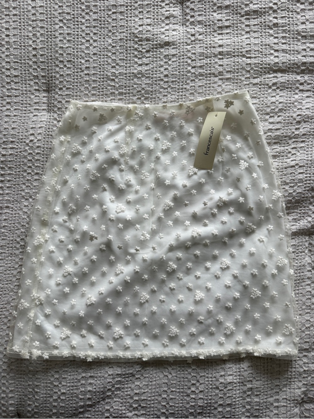 Francesca's Collections White Mini Skirt with 3D Floral Embroidery